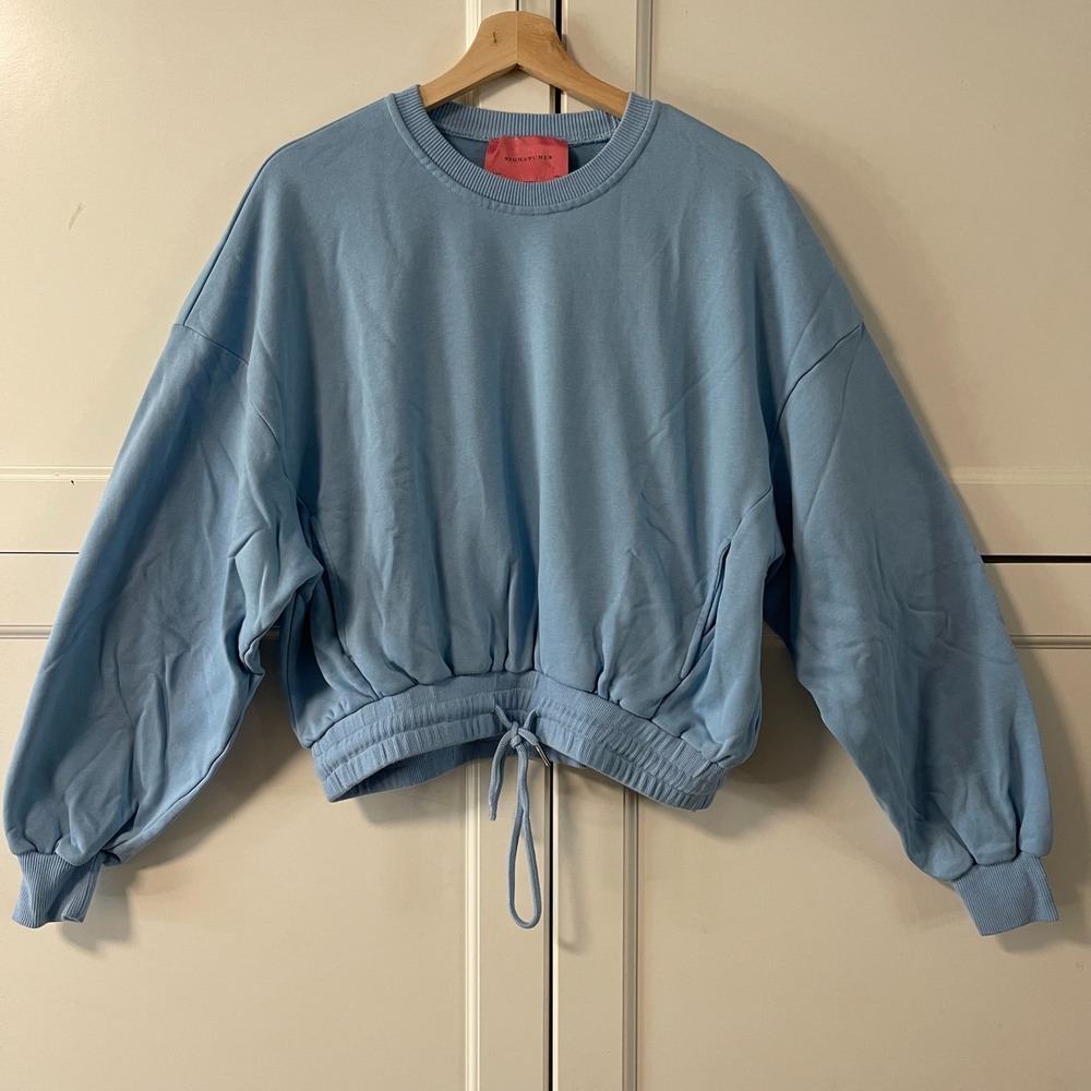 Signature8 Womens Light Blue Cropped Drawstring Sweatshirt S1920 Small
